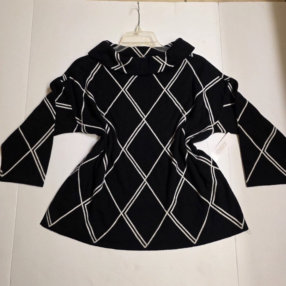 NWT Chico's Diamond Classic Funnel Knit Pullover Top 3/4 Sleeve Womens Sz 1 Med